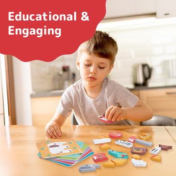 PREXTEX 6-Piece Chunky Animal Puzzle for Toddlers - Zoo Animals Shape Puzzle with Cognitive Cards - Montessori Wooden Puzzle for