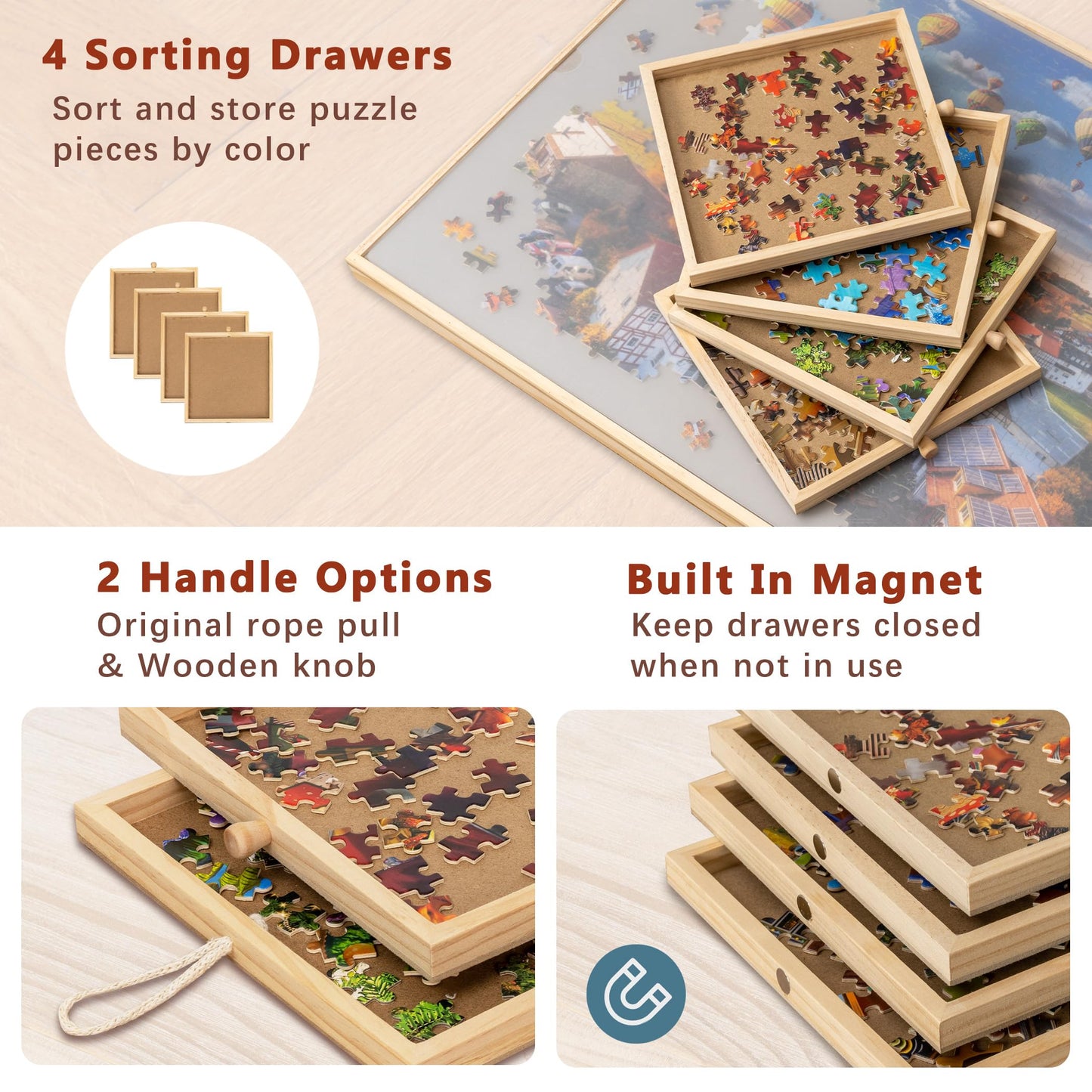 Becko Us 1000-Pc Tilting Puzzle Board With 4 Drawers & Cover, Adjustable Jigsaw Puzzle Table With Built-In Easel/Stand, Portable Boards With Puzzles Storage For Adults, With Premium Flannel Tabletop