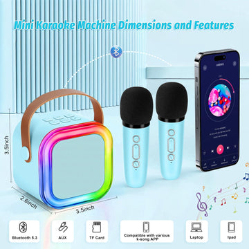 Mini Karaoke Machine For Kids,Girl Toys,Karaoke Microphone Wireless For Kids,Gifts For 4,5,6,7,8,9,10 Year Old Girl Toys (Blue)