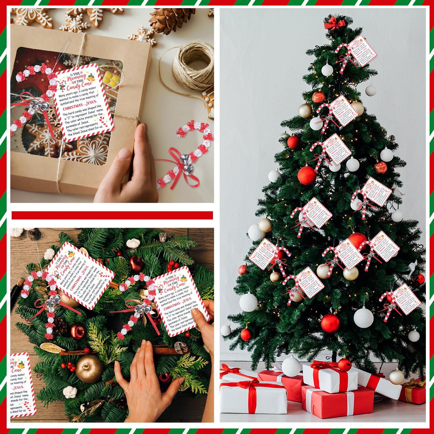 JellyArch Candy Cane Ornament Craft Kit - 24 Sets, 696 Beads, Red, Small, DIY Christmas Gift, Model MEG-JellyArch-1009
