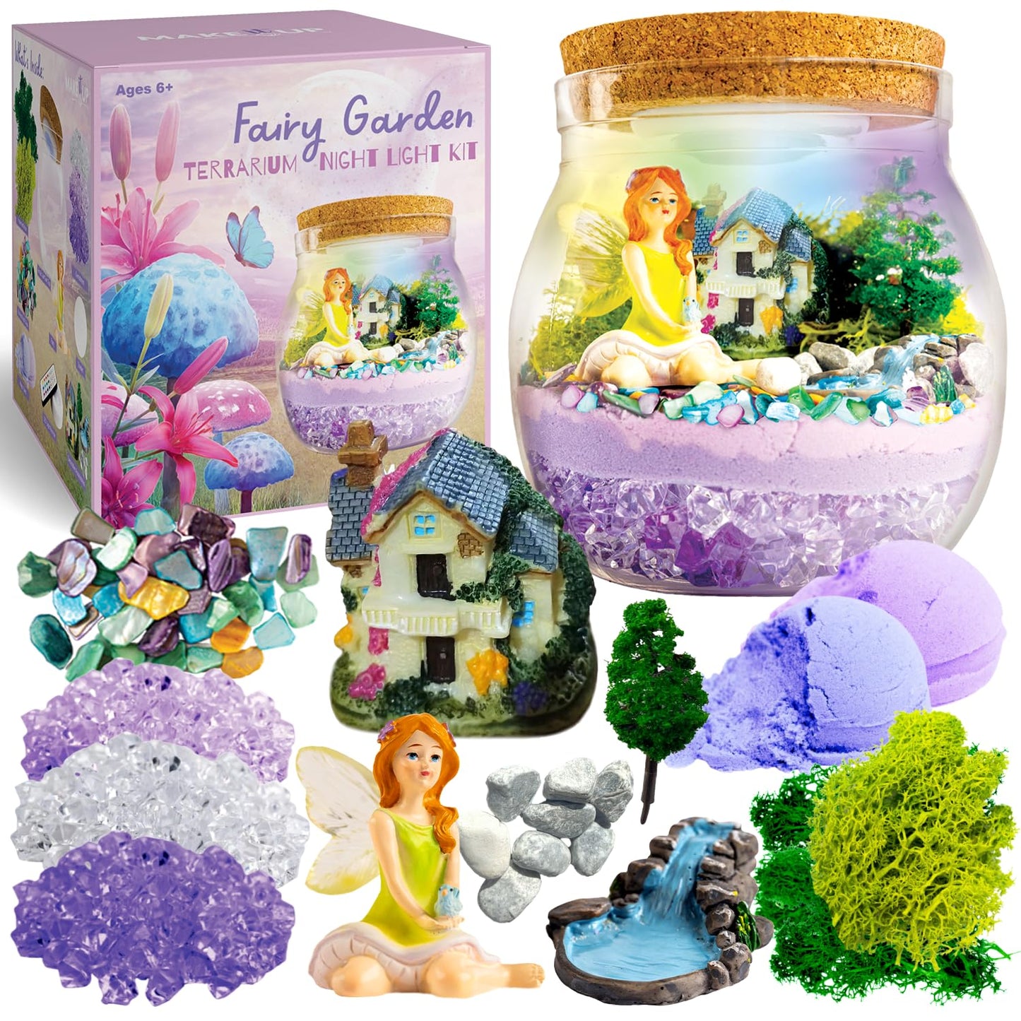 Fairy Garden Light Up Terrarium Kit For Kids I Girls Toys Craft Kits For Kids I Night Light For Kids Crystal Growing Kit I Terrarium Jar Christmas Gifts For Kids I Birthday Gifts For Girls Age 5-12