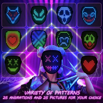 ORWINE LED Mask, Light Up Mask with Gesture Sensing, Unisex LED Lighted Face Transforming Mask for Festival Dj Cosplay Halloween
