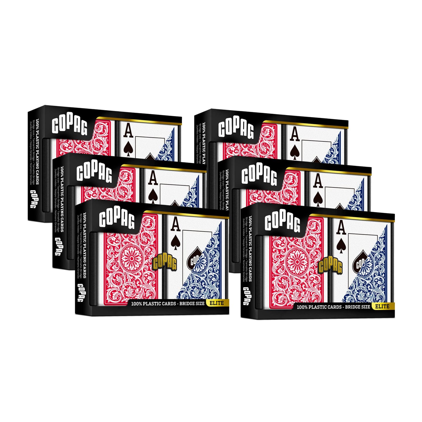 Copag 1546 Design 100% Plastic Playing Cards, Bridge Size (Narrow) Red/Blue (Jumbo Index, 6 Sets)