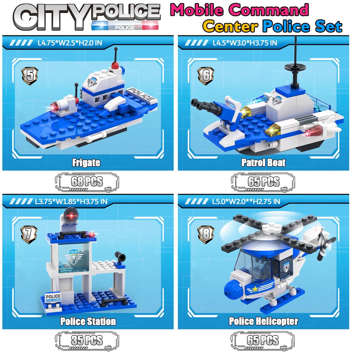 1338 Pieces City Police Station Mobile Command Center Truck Building Blocks Set In 25 Different Models Police Car, Helicopter, P