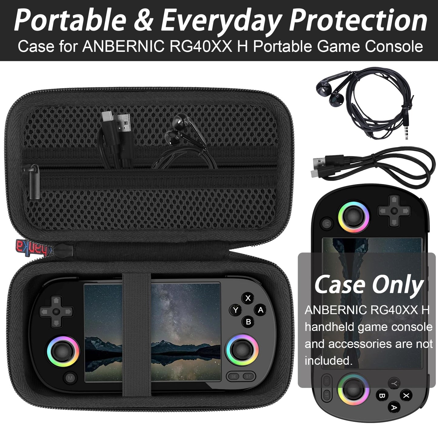 Khanka Hard Travel Case Replacement For Rg40Xx H Retro Handheld Game Console,Case Only. (Black)