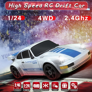 Yuan Plan Rc Drift Car, 2.4Ghz Remote Control Car With Led Light, 1/24 4Wd High Speed Drifting Rc Cars With Two Rechargeable Bat