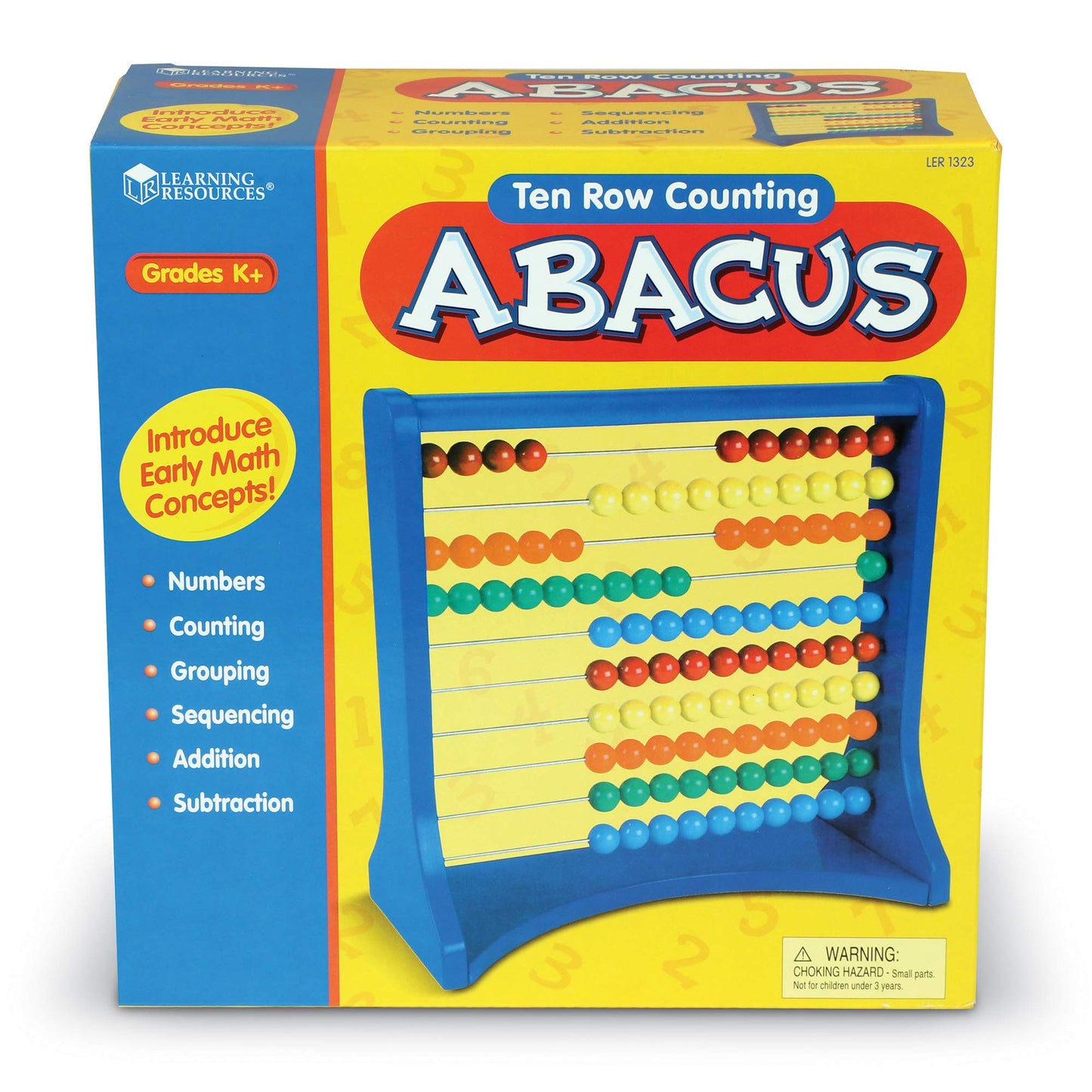 Learning Resources Ten-Row Abacus for Kids, Multi-color Plastic Math Toy, Ages 5+, Model LER1323