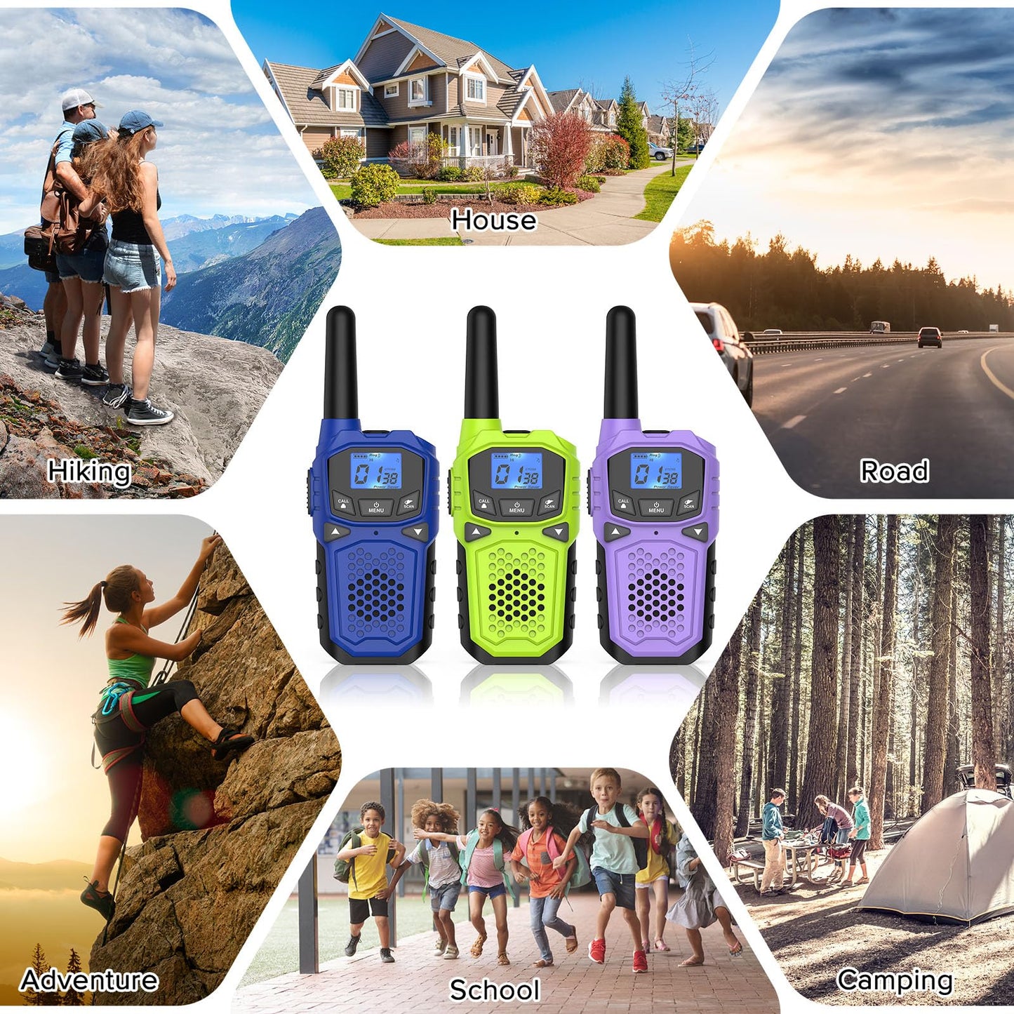 Walkie Talkies For Adults- Woktok Long Range Two Way Radio For Camping Hiking Hand Held Hiking Accessories Camping Gear Xmas Birthday Gift For Kids,Sos Siren,Noaa Weather Alert,3 Radios