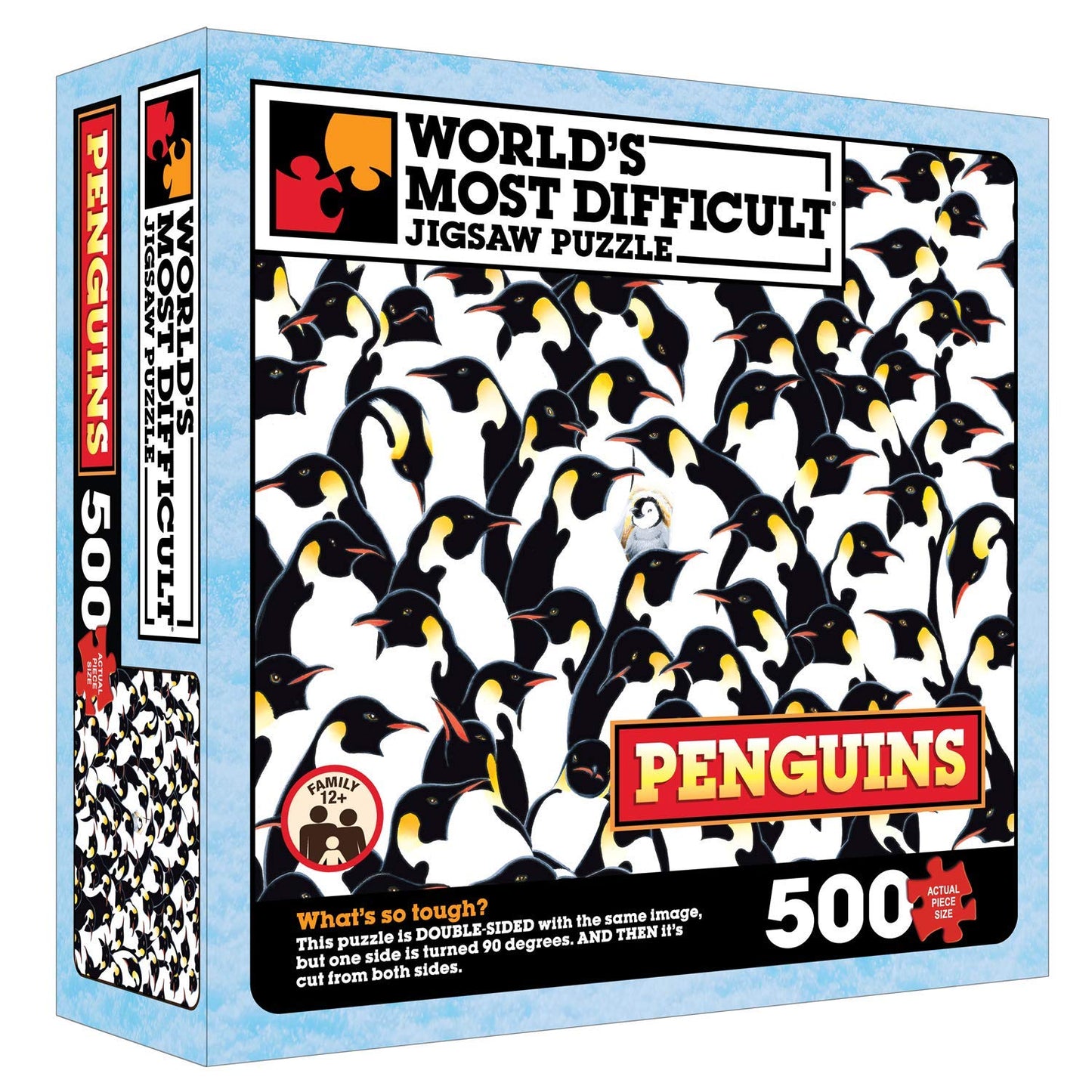 TDC Games 500-Piece Double-Sided Jigsaw Puzzle - World's Most Difficult Penguins - 15 in - Black
