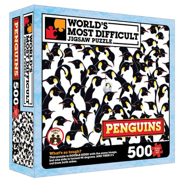 TDC Games 500-Piece Double-Sided Jigsaw Puzzle - World's Most Difficult Penguins - 15 in - Black