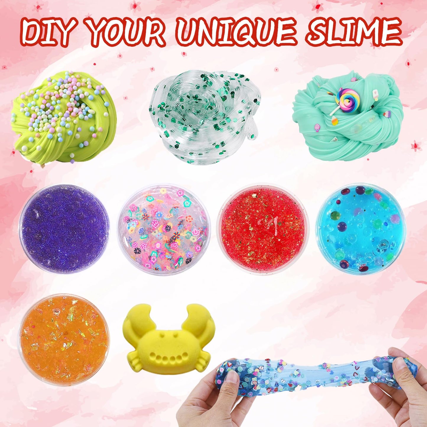 ywevyezc Slime Making Kit - 163 Pack Mix Ins, Foam, Glitter, Charms & Beads for Colorful Slimes & Party Decorations