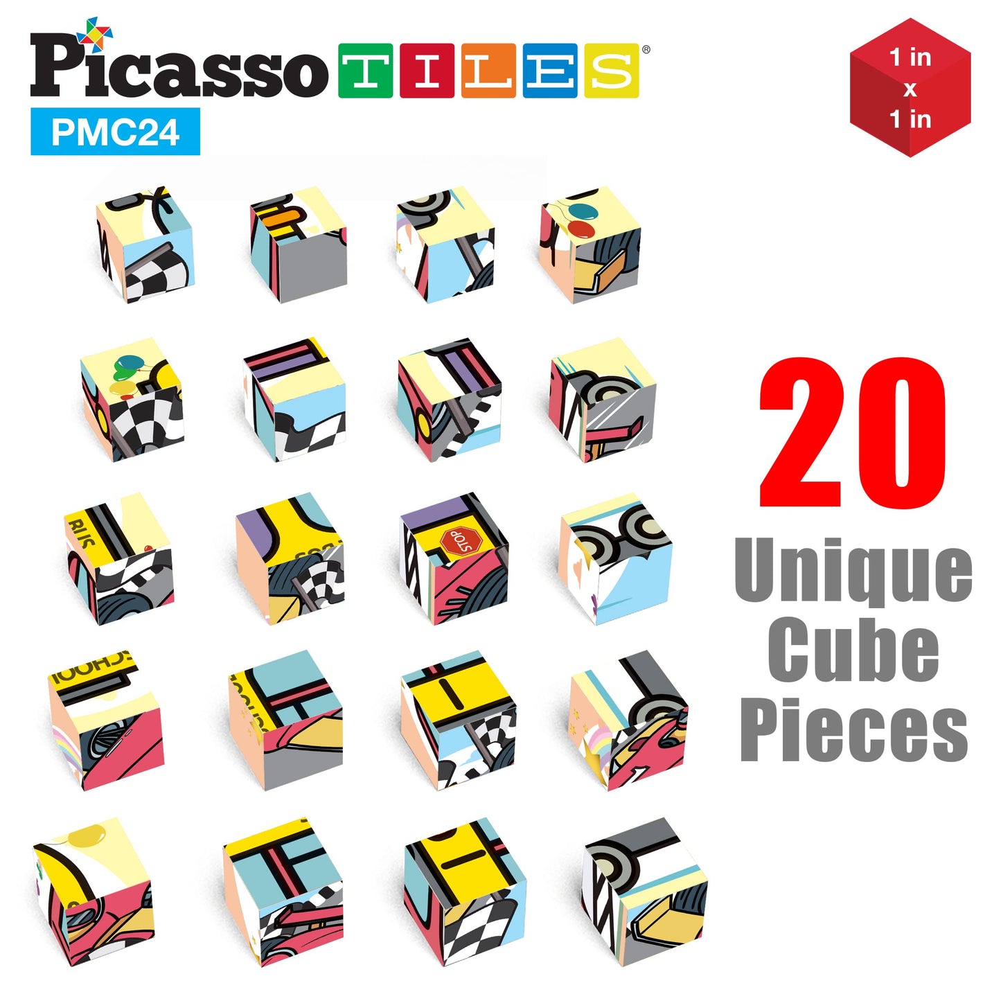 Picasso Cubes Magnetic Cube Puzzle 6-In-1 Vehicle Theme Pattern Magnet Brain Teaser Cubes Building Block 120 Pictures Toy Set Ki