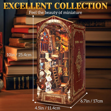 Quanquer Diy Book Nook Kit - Diy Dollhouse Booknook With Led Light - 3D Wooden Puzzle Miniature House Kits Bookends - Diy Crafts For Adults - Bookshelf Insert Decor - Gifts Family And Friends