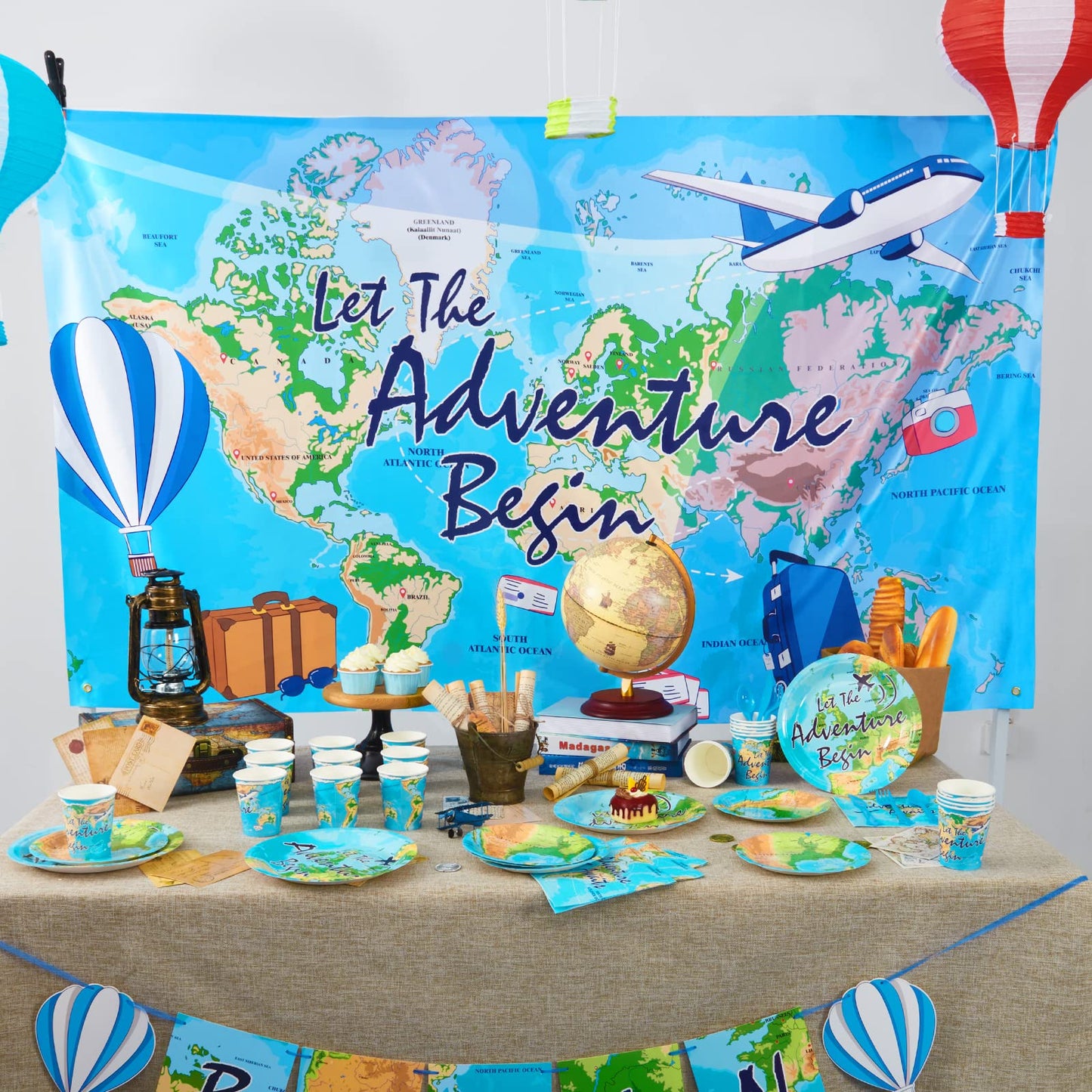 Wernnsai Bon Voyage Party Backdrop - 73'' X 43'' Travel Themed Birthday Party Decorations Adventure Awaits Around The World Photo Background Adventure Time Banner Classroom Graduation Going Away Decor