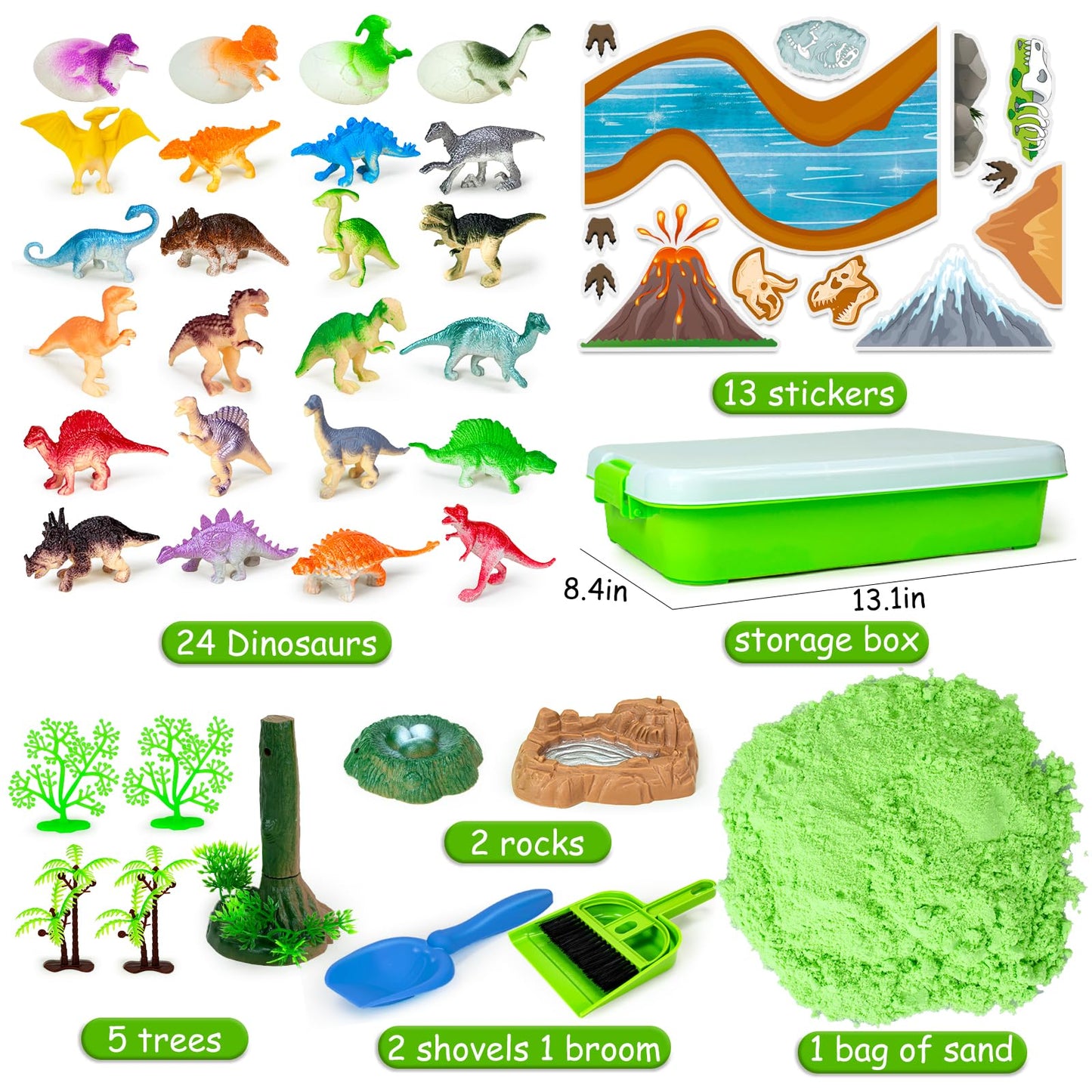 Bloolilies Play Sand Kits For Kids,Sensory Bin Sandbox To Create A Mini Dinosaur Park With 2Lbs Magic Sand| Dinsoaur Figures| Ma