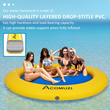 ACOMUZI 8FT Inflatable Water Hammock Float, Heavy Duty Pool Raft, Yellow Blue