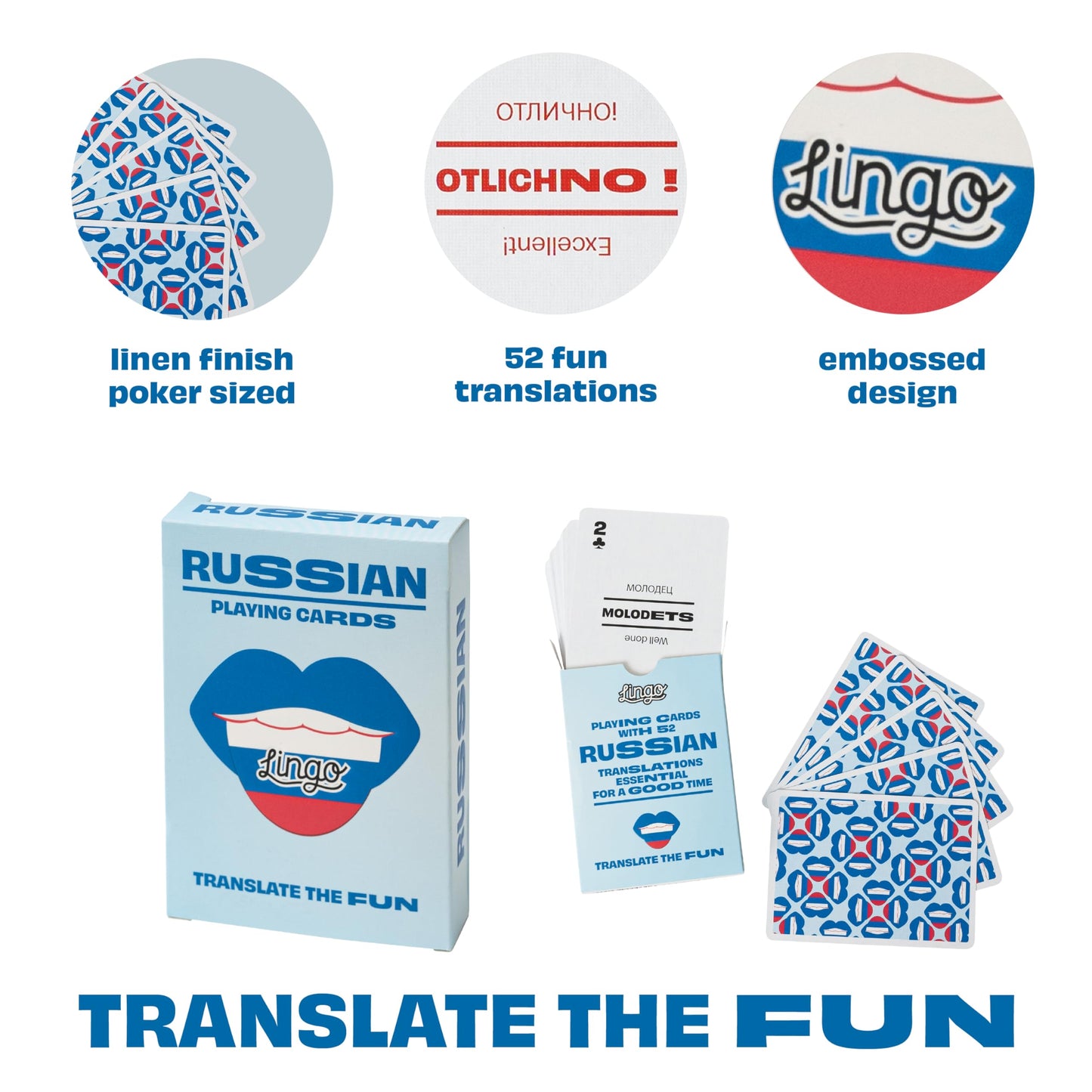 Russian Lingo Playing Cards | Travel Flashcards | Learn Russian Vocabulary In A Fun & Easy Way | 52 Essential Translations