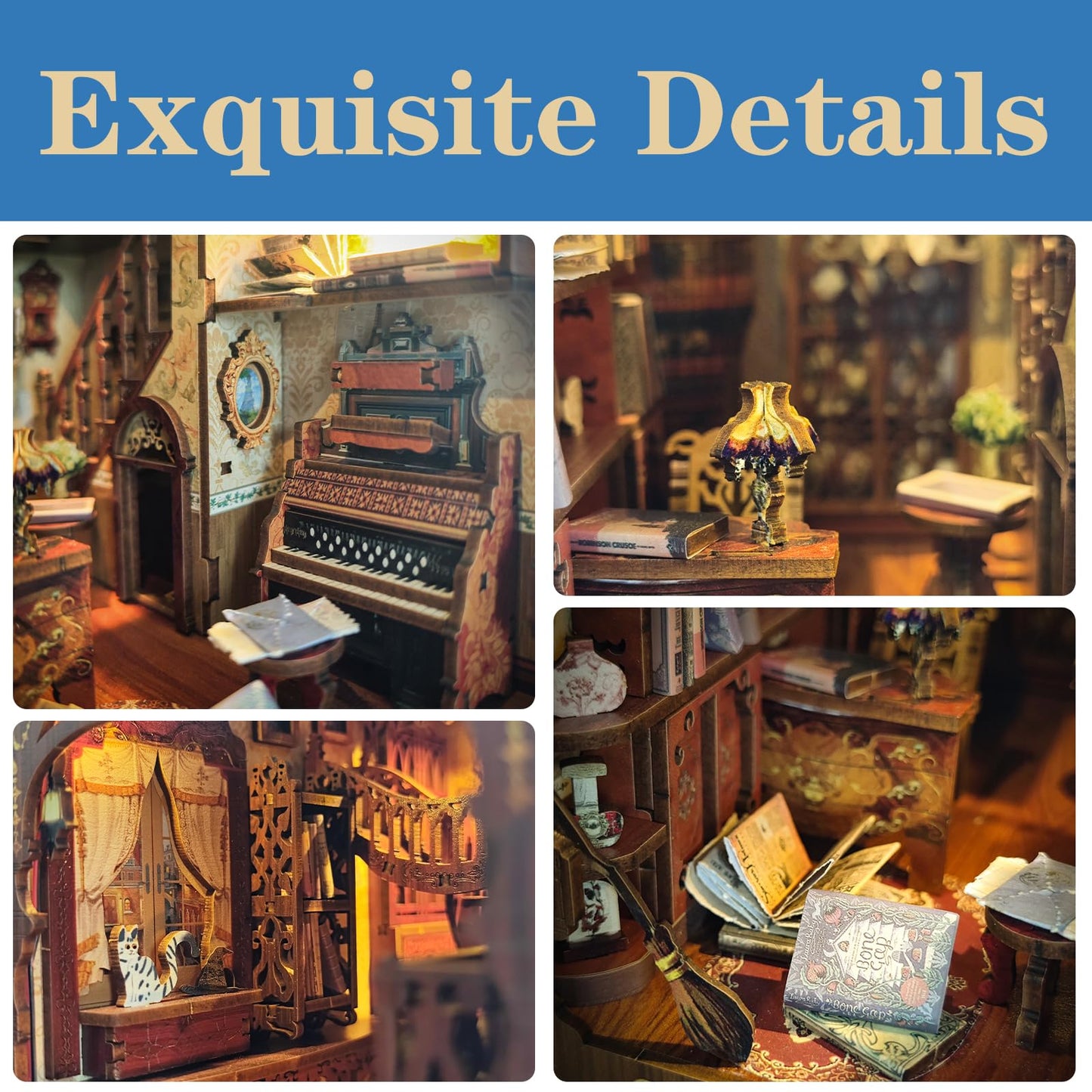 Book Nook Kit - Diy Miniature Model Wooden Dollhouse Booknook With Led Light For Adults Teen, Building Mini Puzzle Toy Bookends