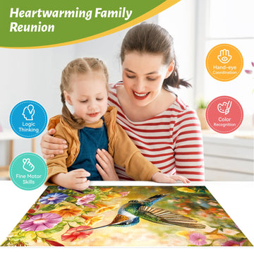 500 Piece Puzzle for mature-themeds Right Facing Hummingbird Jigsaw Puzzle Nature Floral Puzzles for mature-themeds and Teens Relaxing Bird Puzzle Gift 20.5 x 15 in