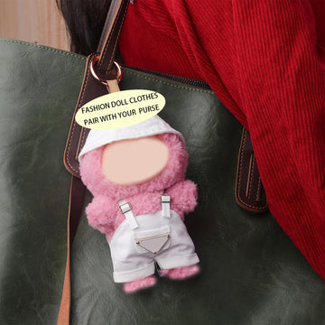 Beem Jun Clothes Set for Labubu 17cm Dolls(NO Doll) Cute Hat & Unique Pocket Design Overalls Dress-up Set (Overalls (White))