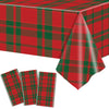 3 Pieces Christmas Tablecloth Buffalo Checkered Plaid Party Tablecover Red And Green Plastic Table Cloths Rectangle Xmas Theme P