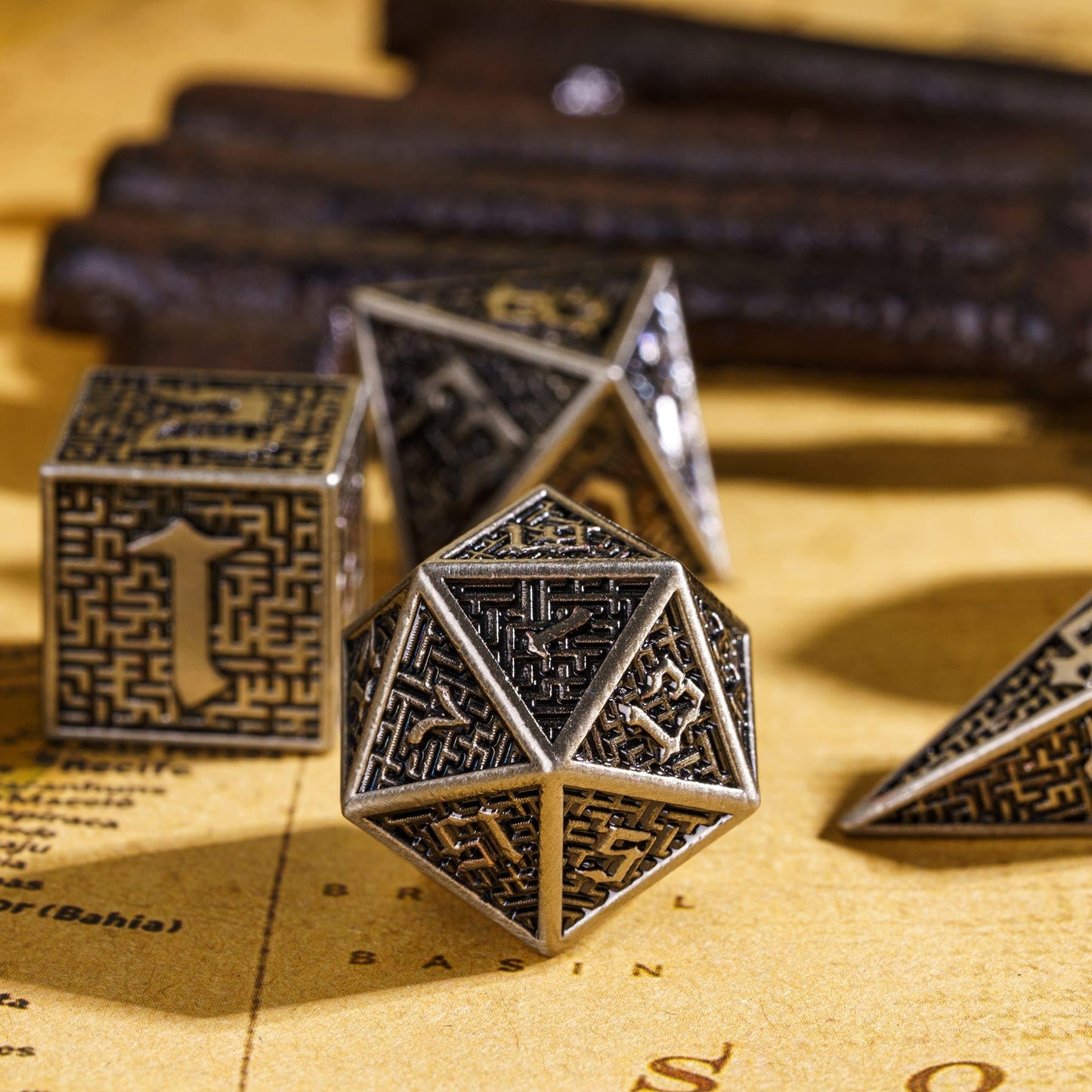 UDIXI Metal DND Dice 7PCS Polyhedral Dice Set D&D Metal Dice Ancient Silver for RPG Dungeons and Dragons Role Playing Games