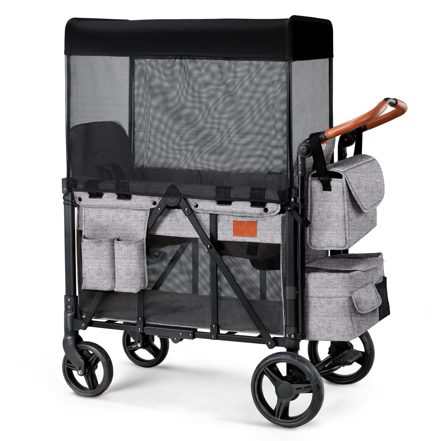 ZTDM Wagon Stroller for 2 Kids, High Seat & 5 Point Harness, Foldable All-Terrain Wagon for Toddler with Canopy, Parent Organize