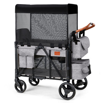 ZTDM Wagon Stroller for 2 Kids, High Seat & 5 Point Harness, Foldable All-Terrain Wagon for Toddler with Canopy, Parent Organize