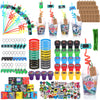 LiYiQ 292 Pcs Video Game Party Favors With Reusable Drinking Straws Cups Slap Bracelets Keychains Gift Tags Stamps Stickers and