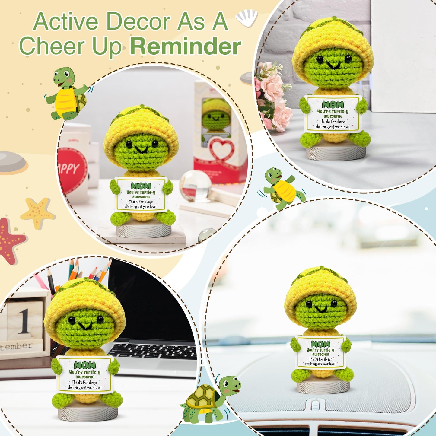 Gossby Gift for Mom - Positive Turtle Crochet with Card - You're Turtle-Y Awesome - Mom Gift from Daughter Son Kid - Mothers Day Christmas Birthday Present - Handmade Crochet Animal with Message