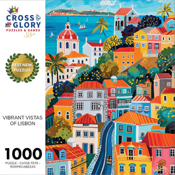 Cross & Glory 1000 Piece Jigsaw Puzzle - Vibrant Vistas of Lisbon, Large Size, Folk Art Style, Durable Cardboard