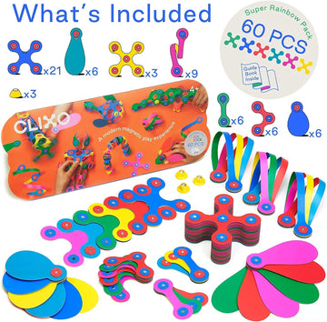 Clixo Super Rainbow, 60 Piece Pack - A Versatile, Travel Friendly Magnetic Building Toy, Flexible Design For Hours Of Fun Creative Stem Play, Great Gift For Curious Kids. Ages 4-99