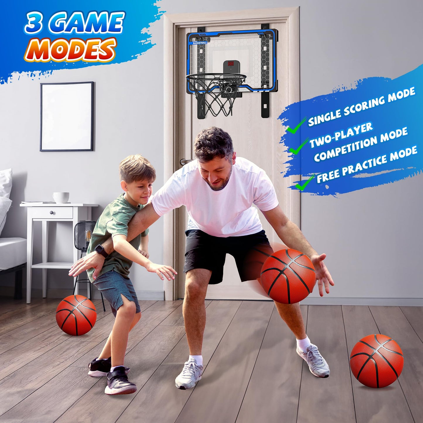 Hoperock Indoor Basketball Hoop Toys For Kids, Adjustable Height Basketball Hoop Over The Door, Mini Hoops With Scoreboard, Basketball Toys Christmas Birthday Gifts For Boys Age 4 5 6 7 8 9 10 11 12+