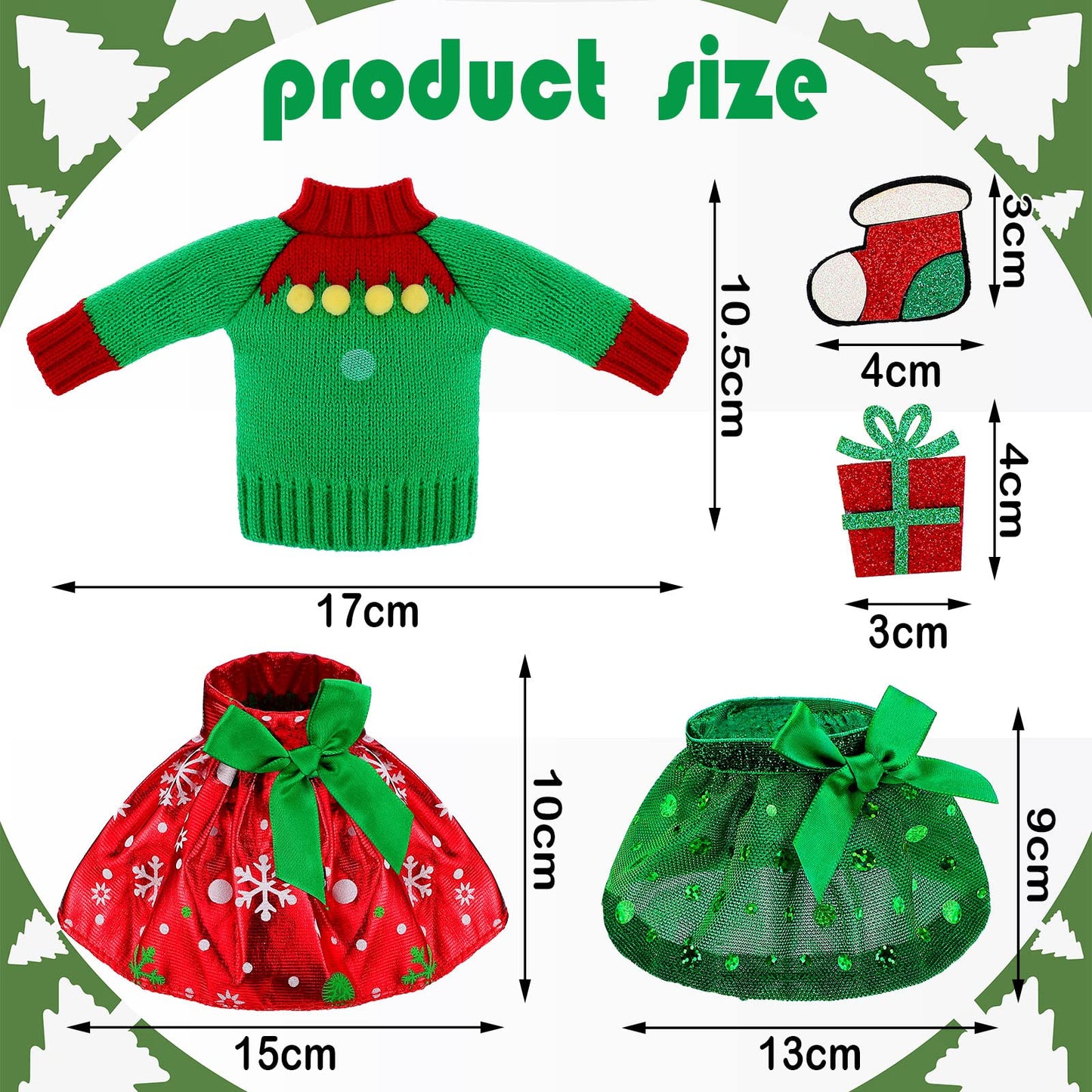 11 Pcs Christmas Elf Doll Clothes Accessories Include Green Red Sweater Skirts Attachable Santa Decals Christmas Elf Doll Outfit Clothes Gift For Xmas Holiday Decorations