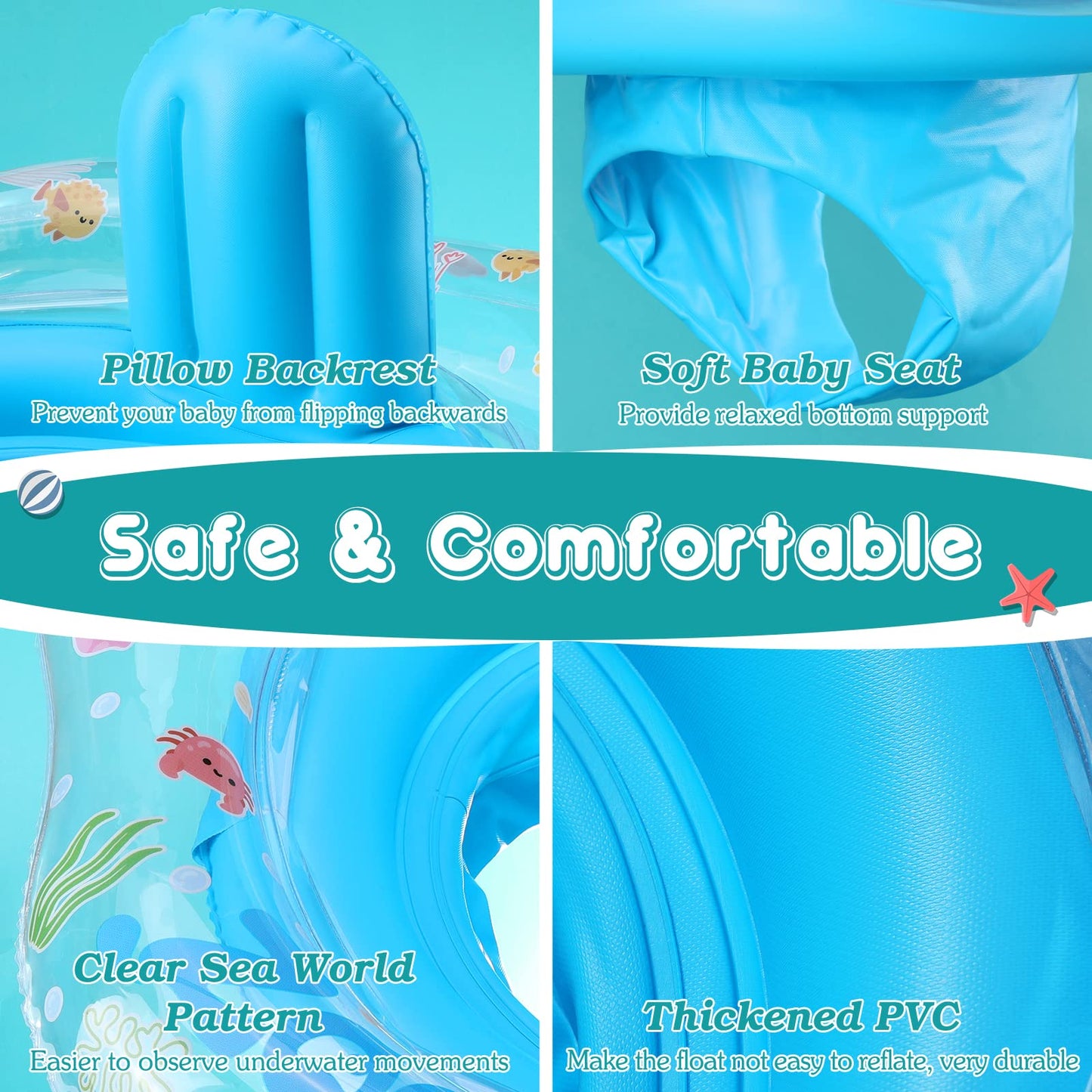 Zooawa Baby Swimming Float, Baby Floats For Pool With Safety Seat, Infant Baby Pool Float No Flip Thicken Swim Training For Baby