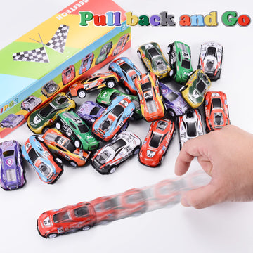 21 Pack Pull Back Toy Cars, Party Favors, Goodie Bag Stuffers, Race Vehicles Bulk, Pinata Fillers, Teacher Treasure Prize Box To