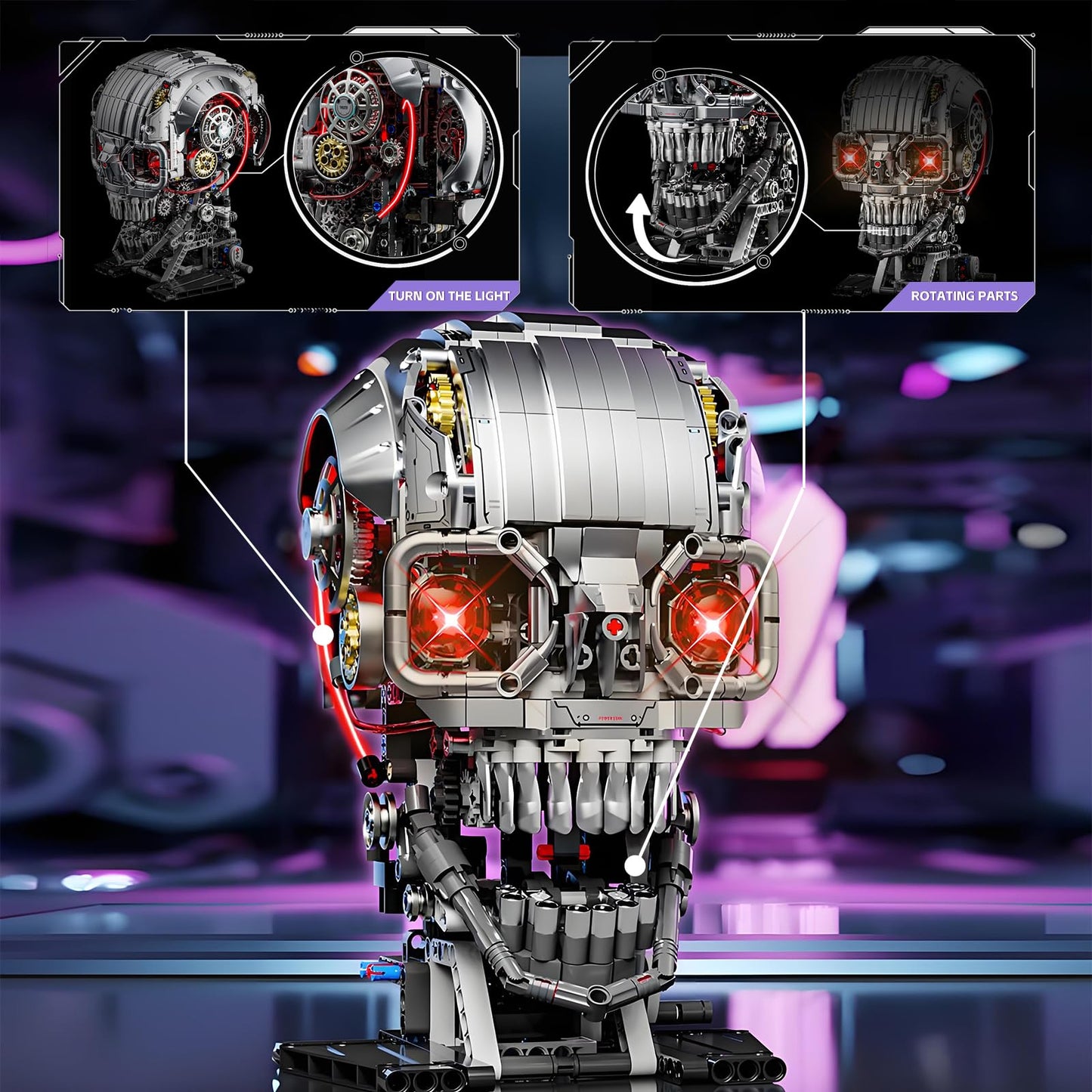 Csnrhg Mechanical Skull Building Block Set 1099+ Pieces 3D Poseable Model With Mandibular Teeth Bite Drive For Stem Toys For Kid
