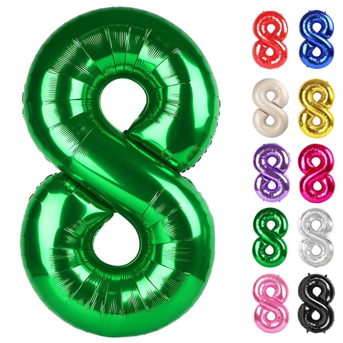 Green Number 8 Balloon 40 Inch, 8 Balloon Number, 8Th Birthday Decorations, Green Party Supplies For Boys Girls