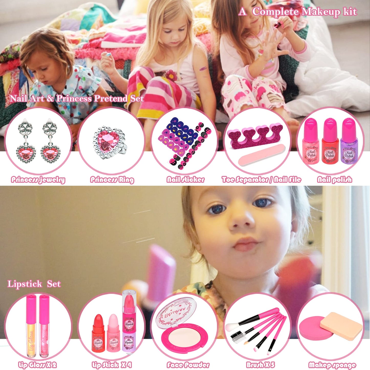 Makeup Kit Toys for Girls - Kids Makeup Kit for Girl Washable Real Make-up Kit Toy for Little Girls, Toddler Make up & Non-Toxic