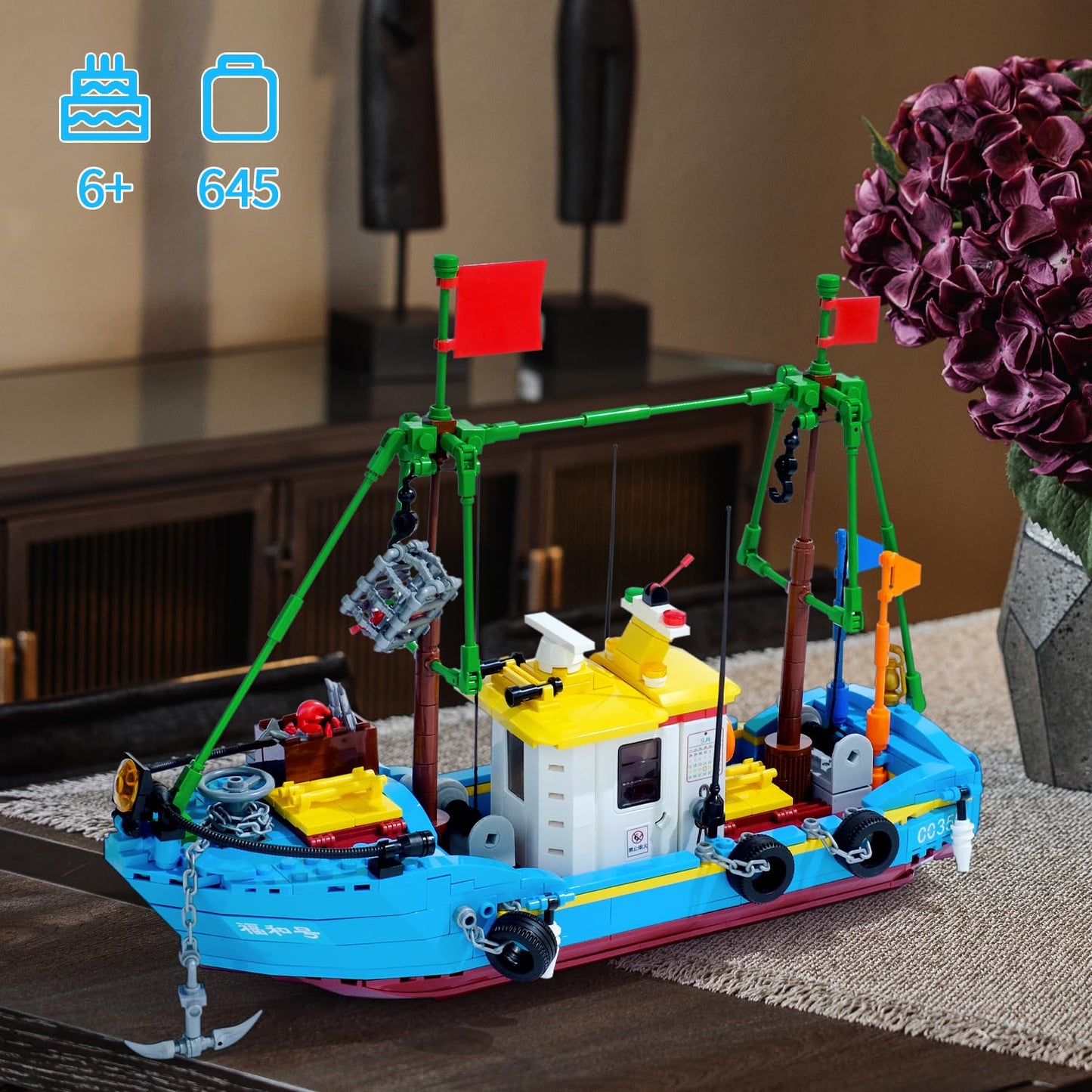 Wvinvw Fishing Boat Building Blocks Sets, Pirate Ship Sea Fishing Building Block Toy Set Collection Show, Creative Gifts Toys Fo