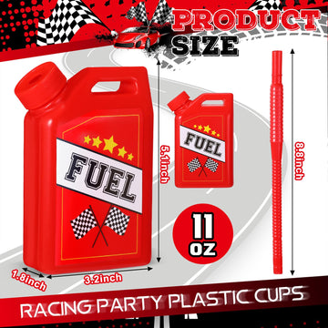 Mifoci 12 Pack Race Car Fuel Can Cups Set 11 oz Car Fuel Can Drinking Cups with Straw Racing Car Theme Birthday Party Favor for