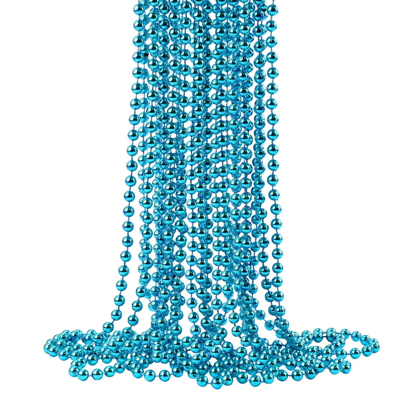 ZZYFGH 33'' 7mm St Patricks Day Beads Necklace, Metallic Teal Bead Necklace Bulk, Mardi Gras Round Beaded Necklaces for Party Fa