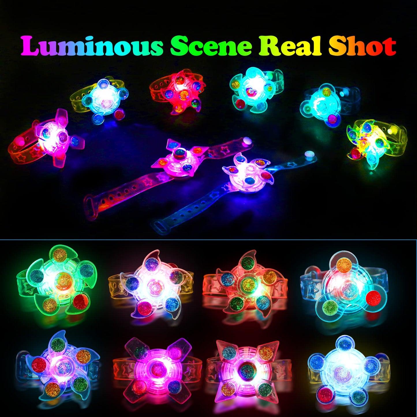 30PCS Spinner Bracelets Light Up Party Favors For Kids 4-8-12, Glow Bracelet Glow in The Dark Party Supplies Light Up Toys, Clas