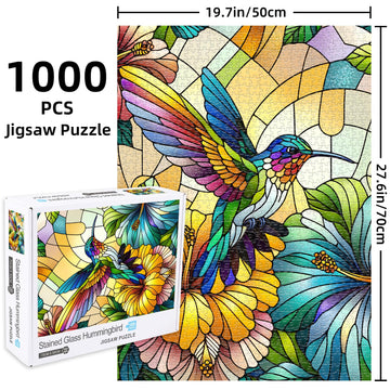 Hummingbird Puzzles for mature-themeds 1000 Pieces Stained Glass Impossible Jigsaw Puzzle for mature-themeds Hard Challenging Bird Puzzles 1000 Pieces Games Leisure Puzzle Games for mature-themed Suitable Family Friends