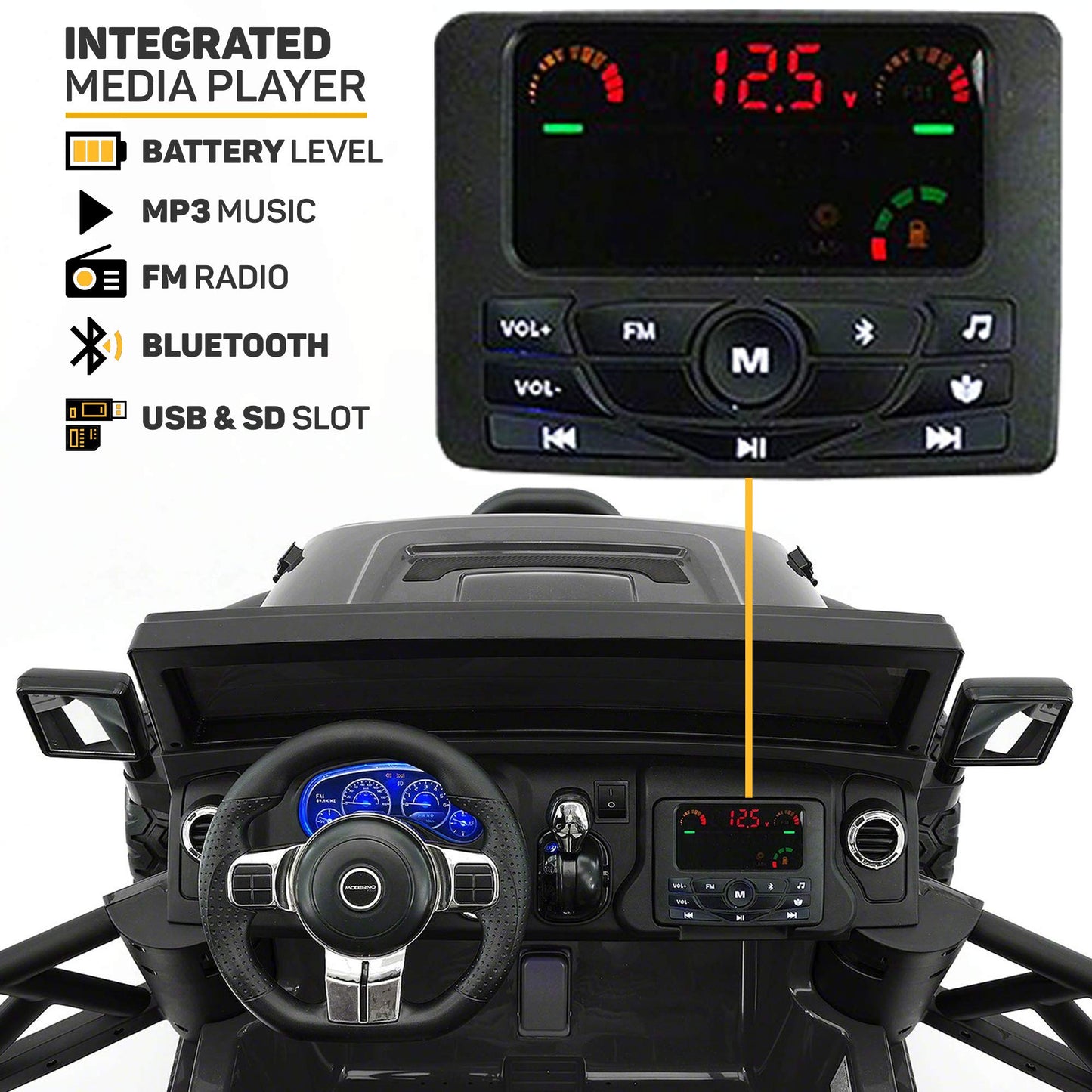 2024 Two (2) Seater Ride On Kids Car Truck w/Remote | Large 24V Battery Licensed Kid Car to Drive 3 Speeds Leather Seat MP3 Music by Bluetooth FM Radio Rubber Tires (Black)