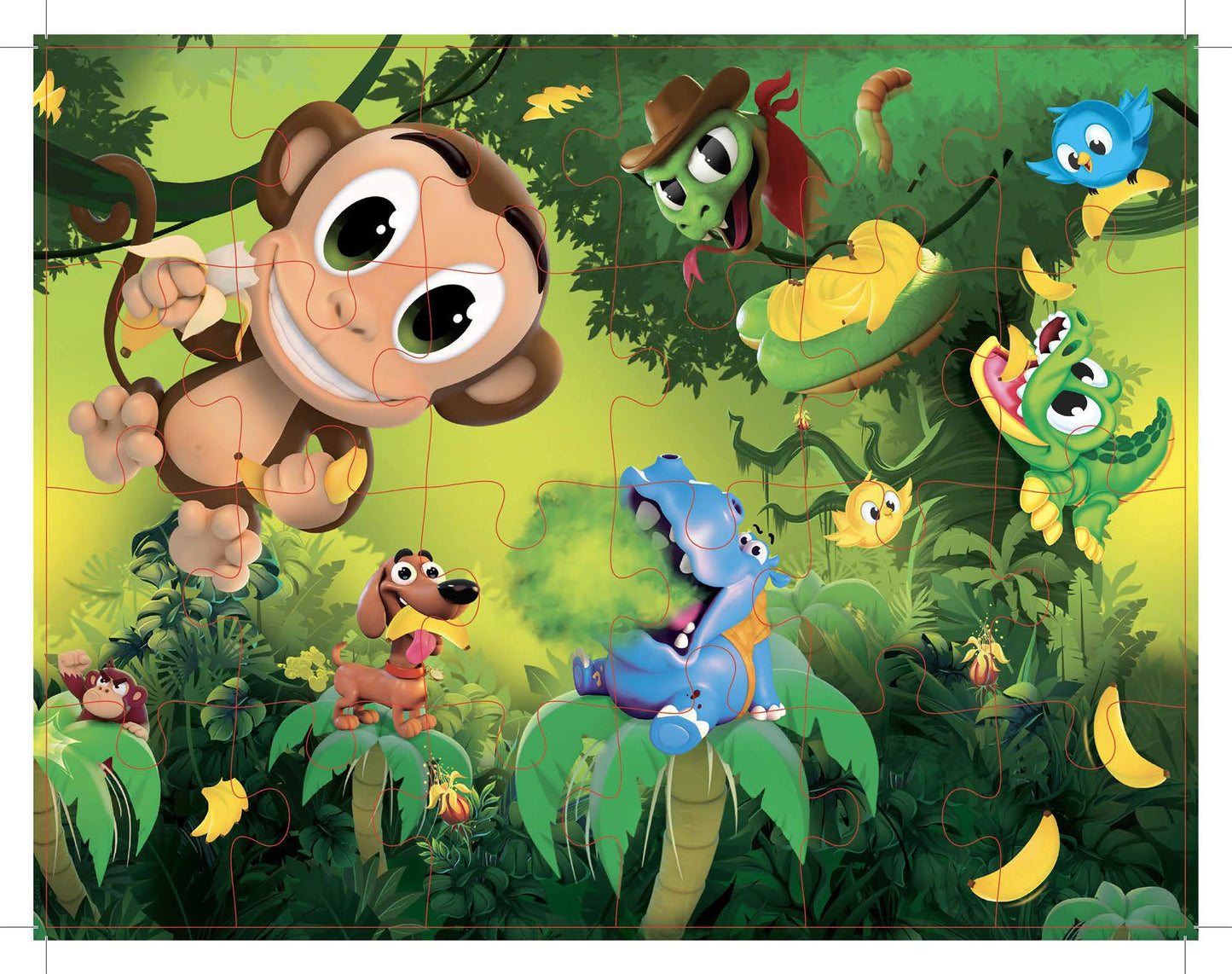 Banana Blast - Pull The Bananas Until The Monkey Jumps Game - Includes A Fun Colorful 24Pc Puzzle By Goliath , Green