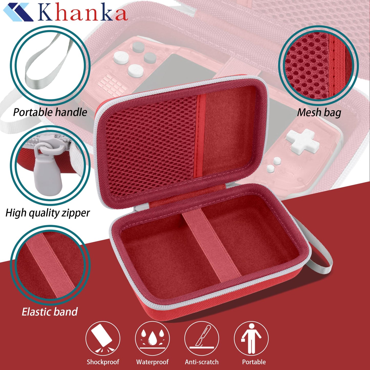 Khanka Hard Travel Case Replacement For Anbernic Rg34Xx Handheld Game Console,Case Only. (Red)