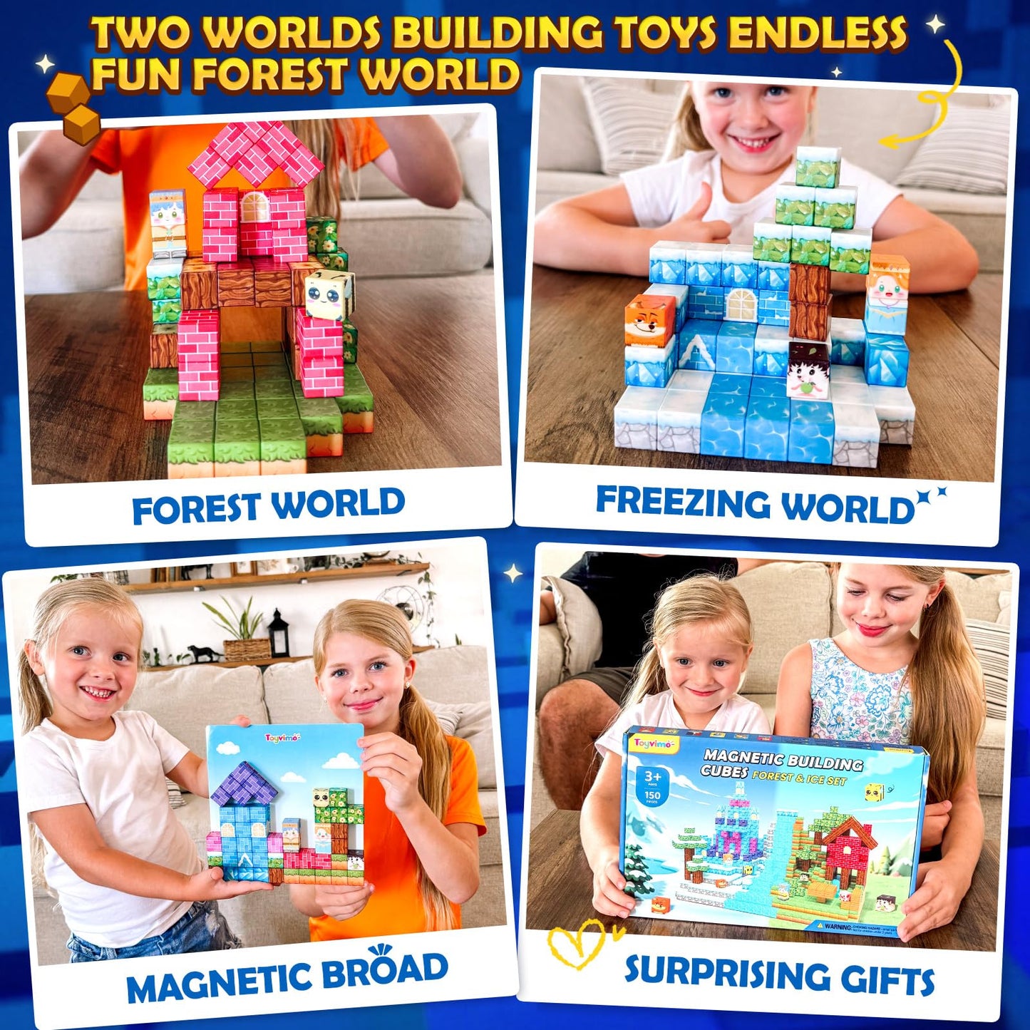 Magnetic Blocks 150PCS Magnet Building Blocks Girls Boys Toys Ages 3-5 6-8 10-12 STEM Building Kids Toys Build Mine Magnet World Educational Gift for Boys and Girls Ages 3+