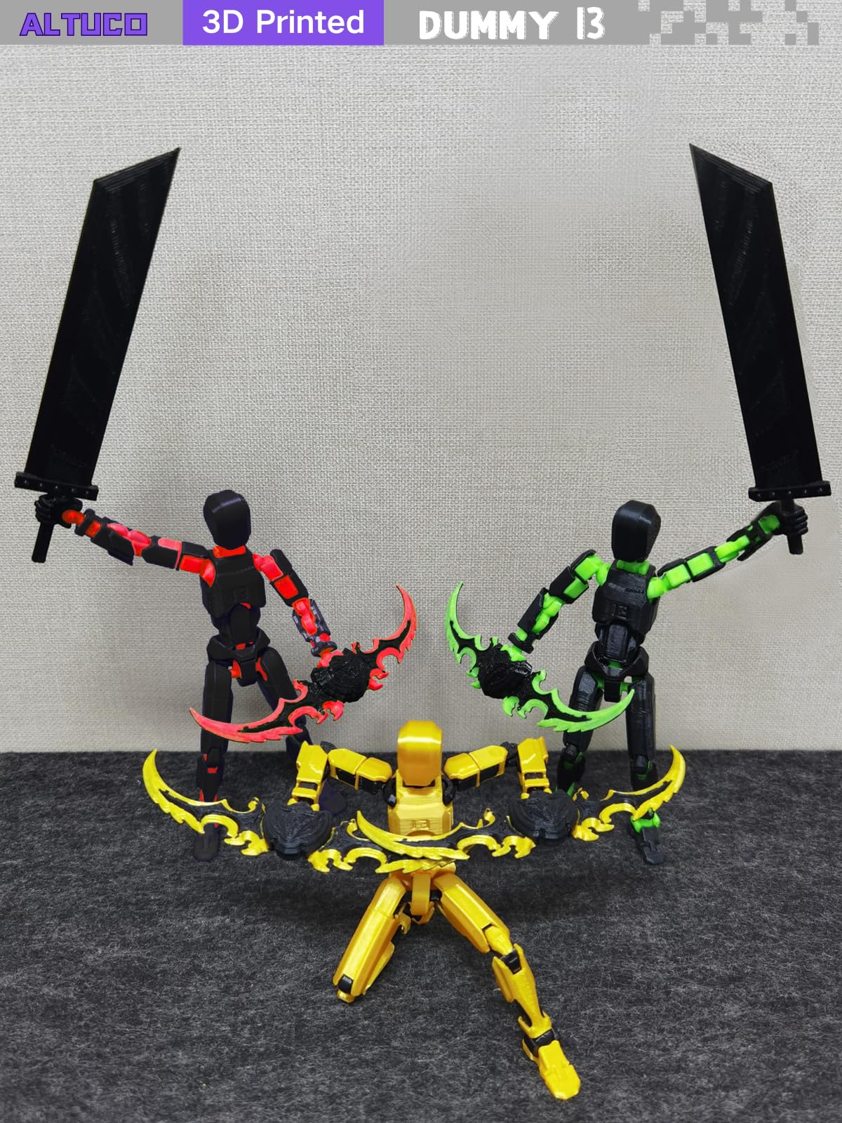 Altuco Assembled T13 Action Figure With Multiple Accessories, Black-Green 3D Printed Multi-Jointed Titan 13 Figure,Dummy 13 Desk