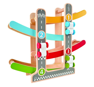 Hape Oddler Toys For 1 2 Year Old Boy & Girl Gifts Wooden Race Track Car Ramp Racer With 4 Mini Cars